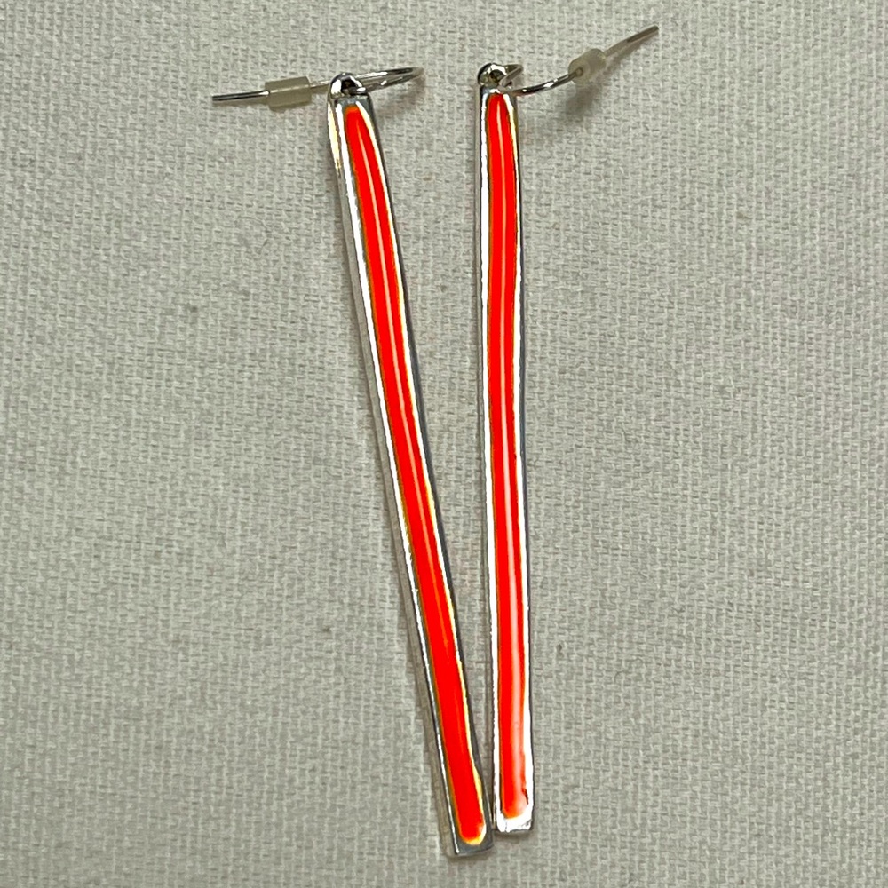 Orange silver stick earrings - 2.75” long approx